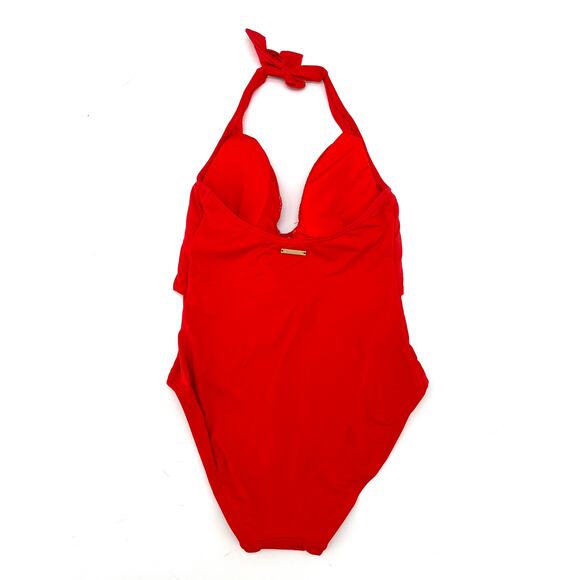 Vince Camuto POPPY Solid Red Knot-Front Halter One-Piece Swimsuit US 8 NWT - Picture 4 of 5